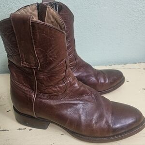 Men's Brown Leather Western Zip-Back Boots